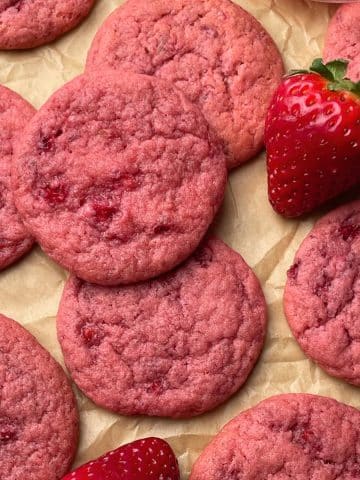Close up view of strawberry cookies.