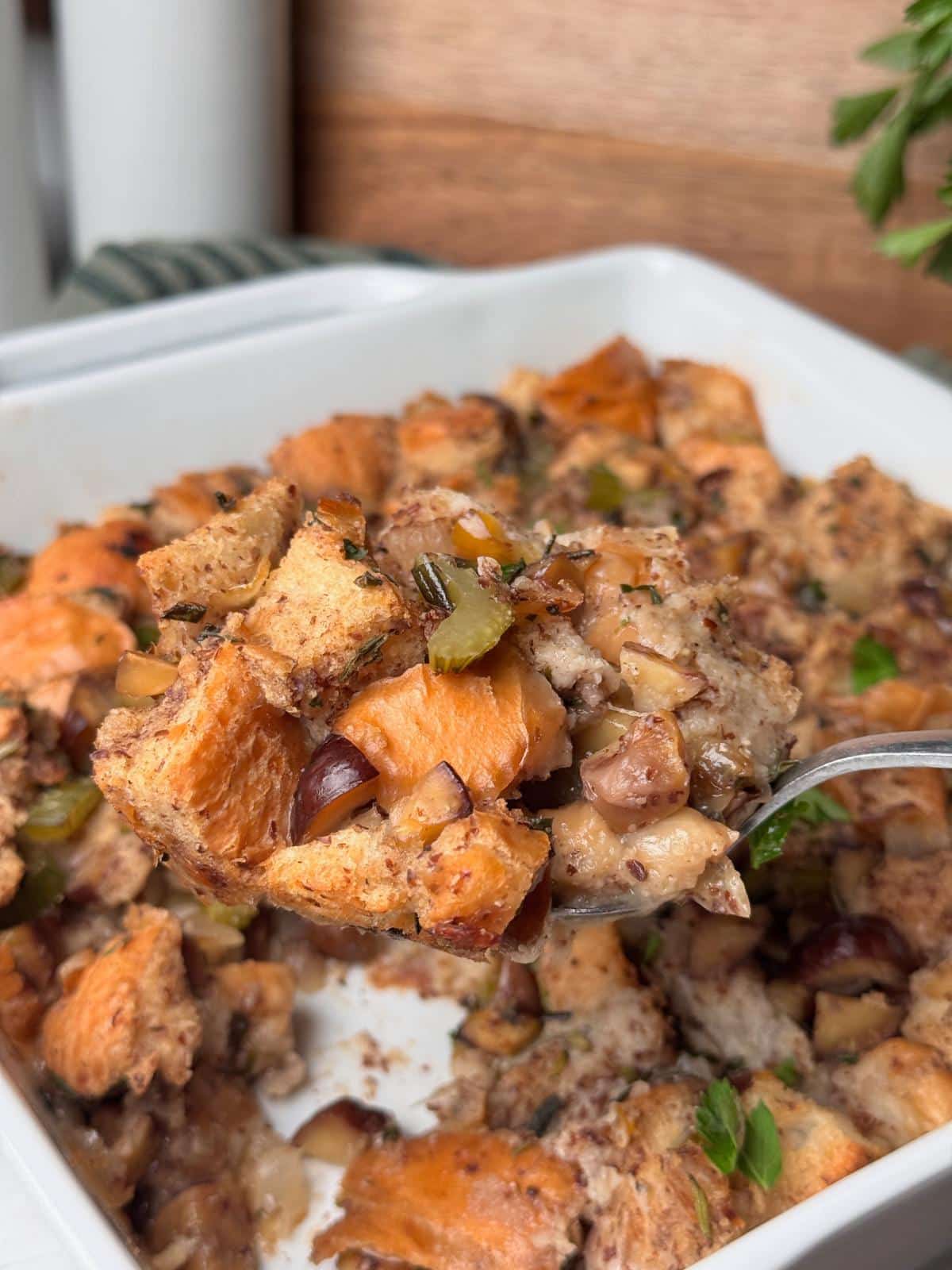 A big spoonful of Thanksgiving stuffing.