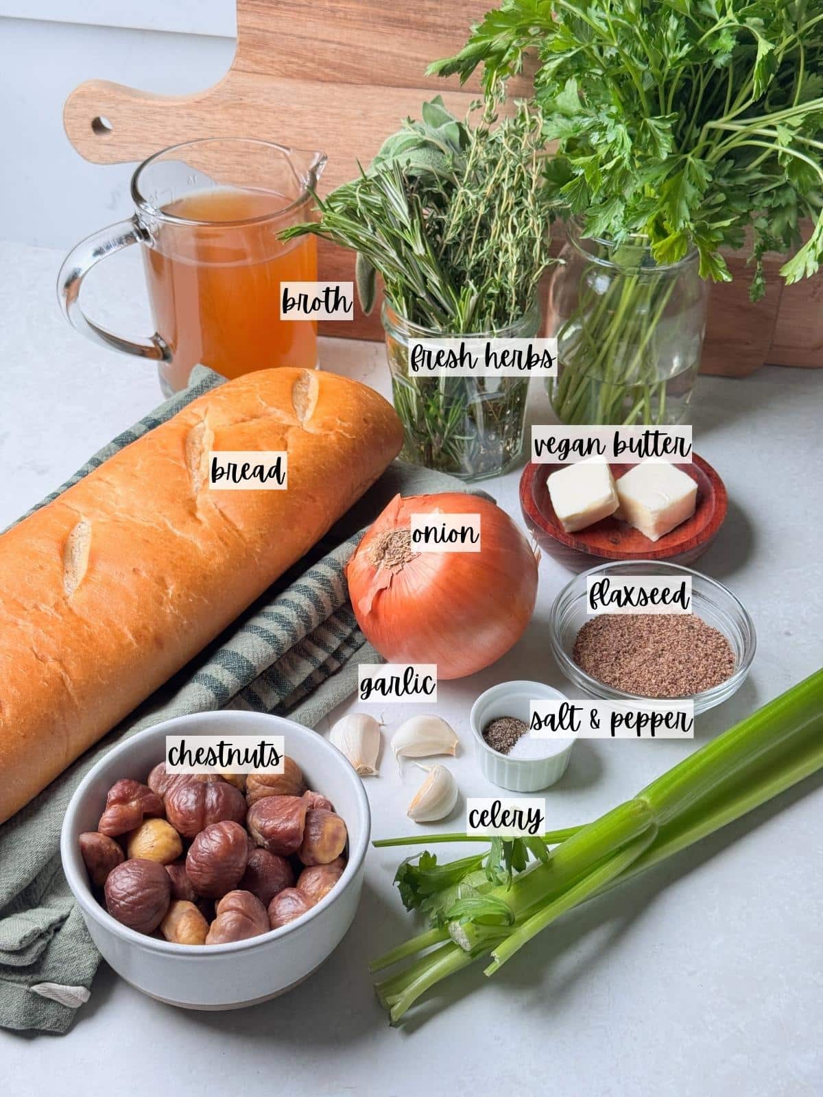 Labeled ingredients for stuffing.