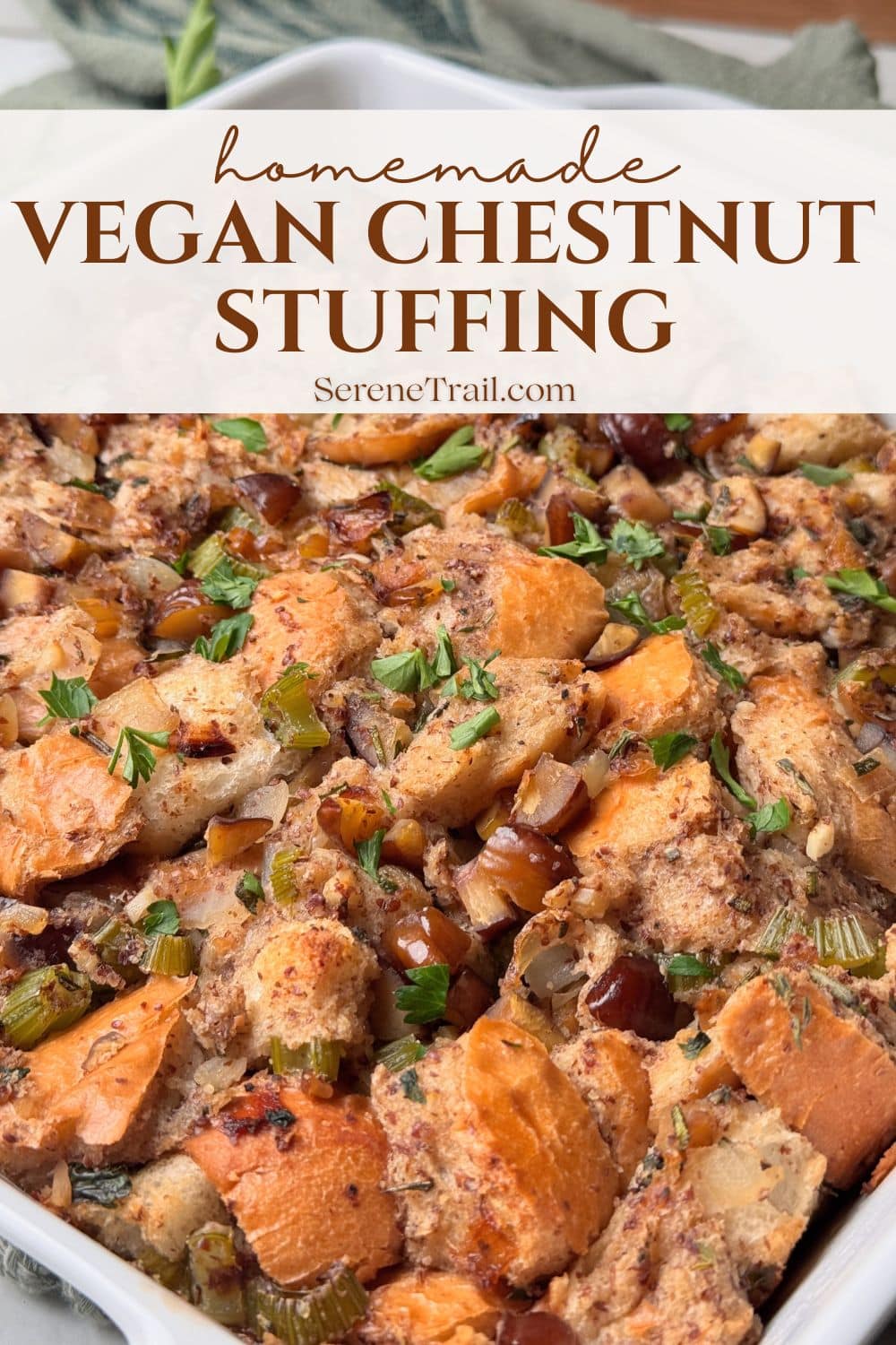 Pinterest pin image of chestnut stuffing.