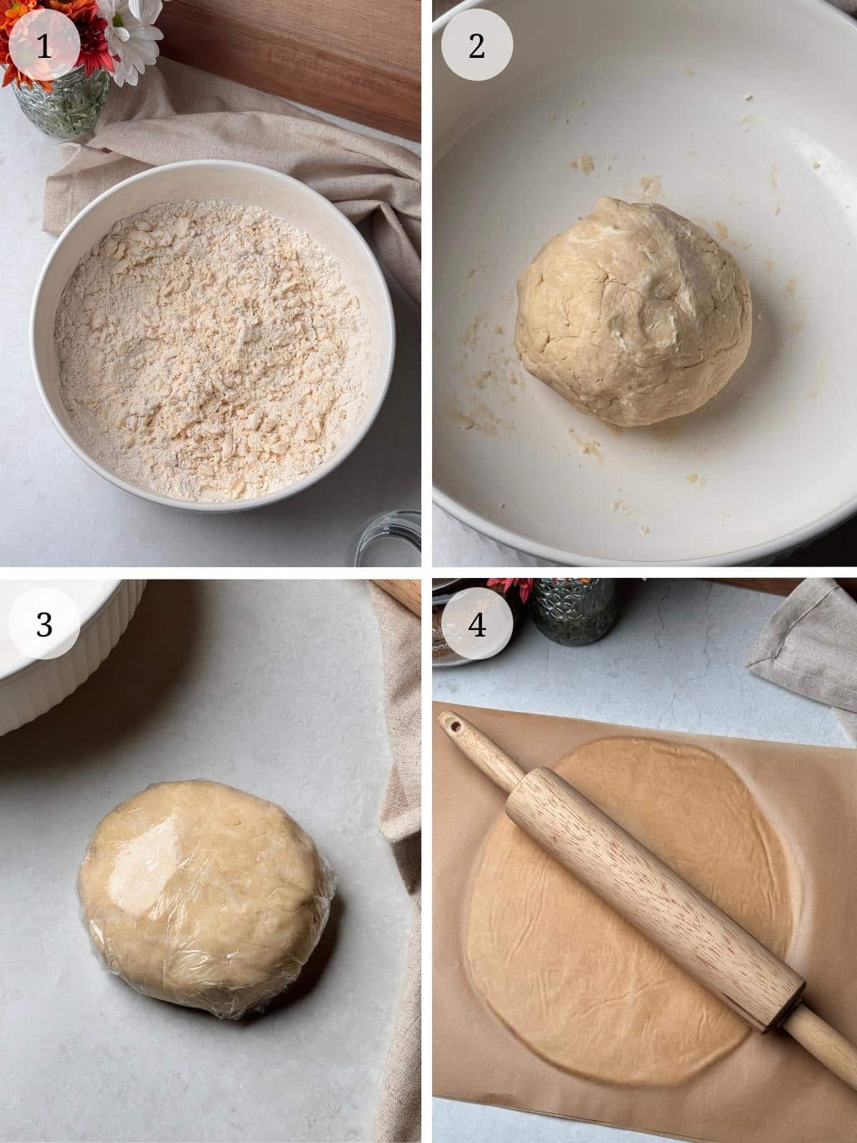 Steps for making pumpkin pie crust.