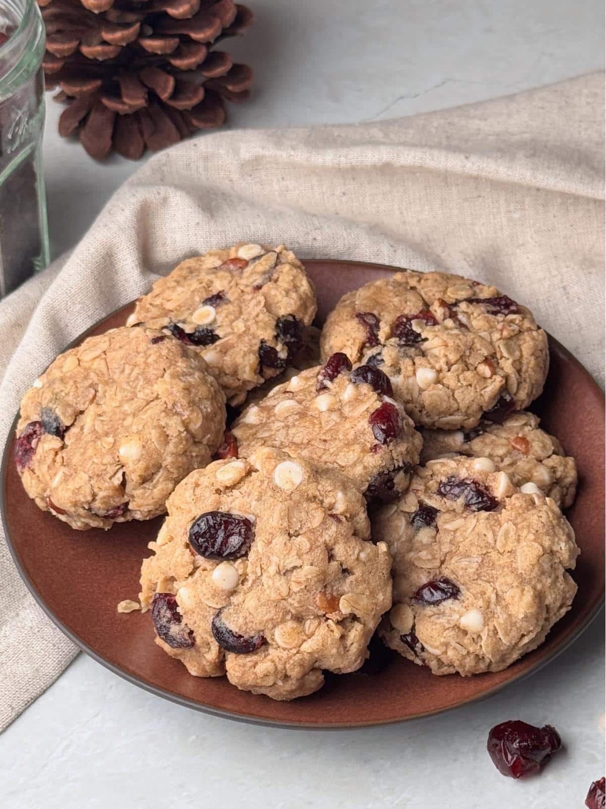 A plate of plantbased cranberry cookies.