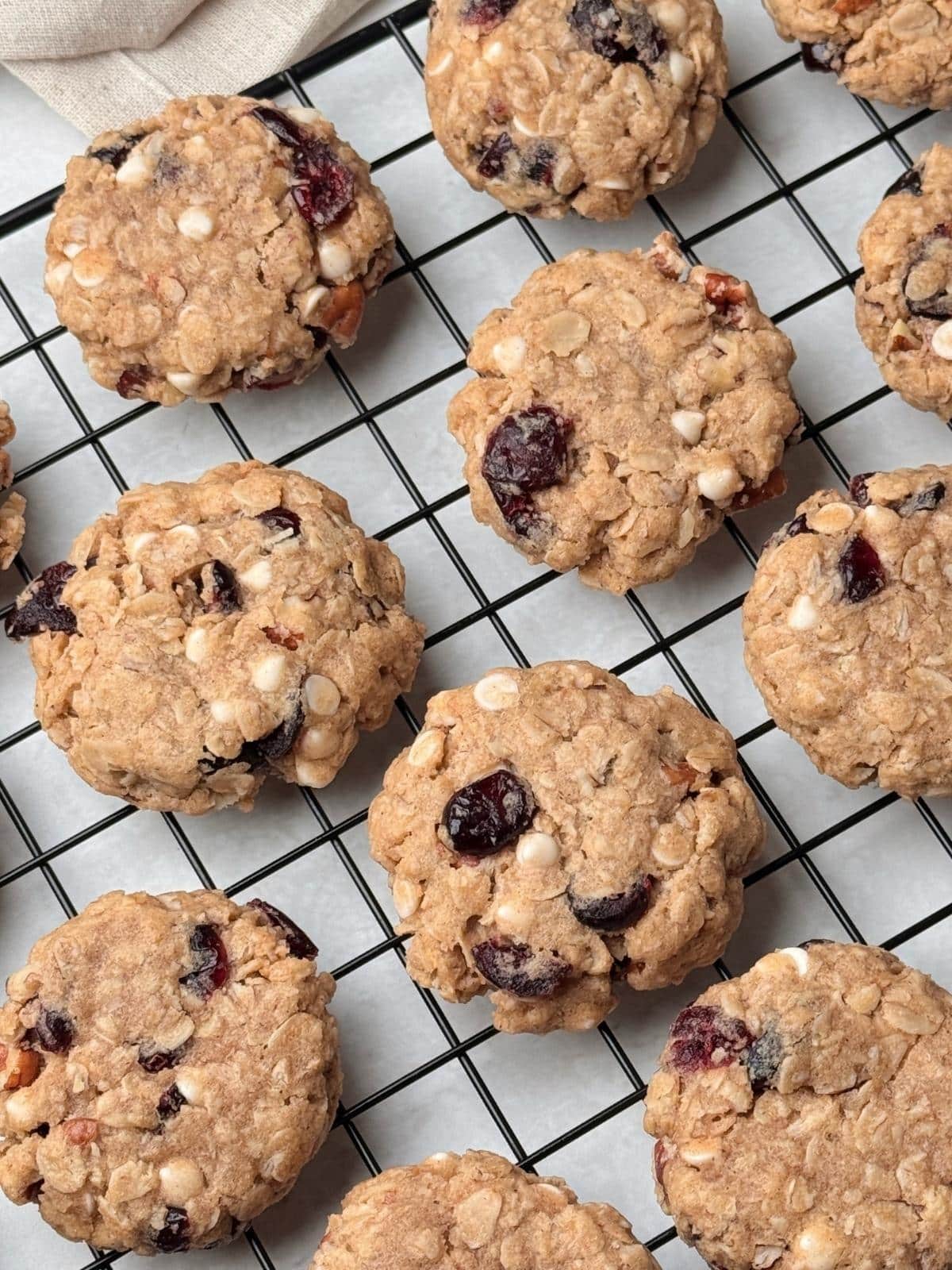 Vegan cookies with cranberries, white chocolate, and pecans.