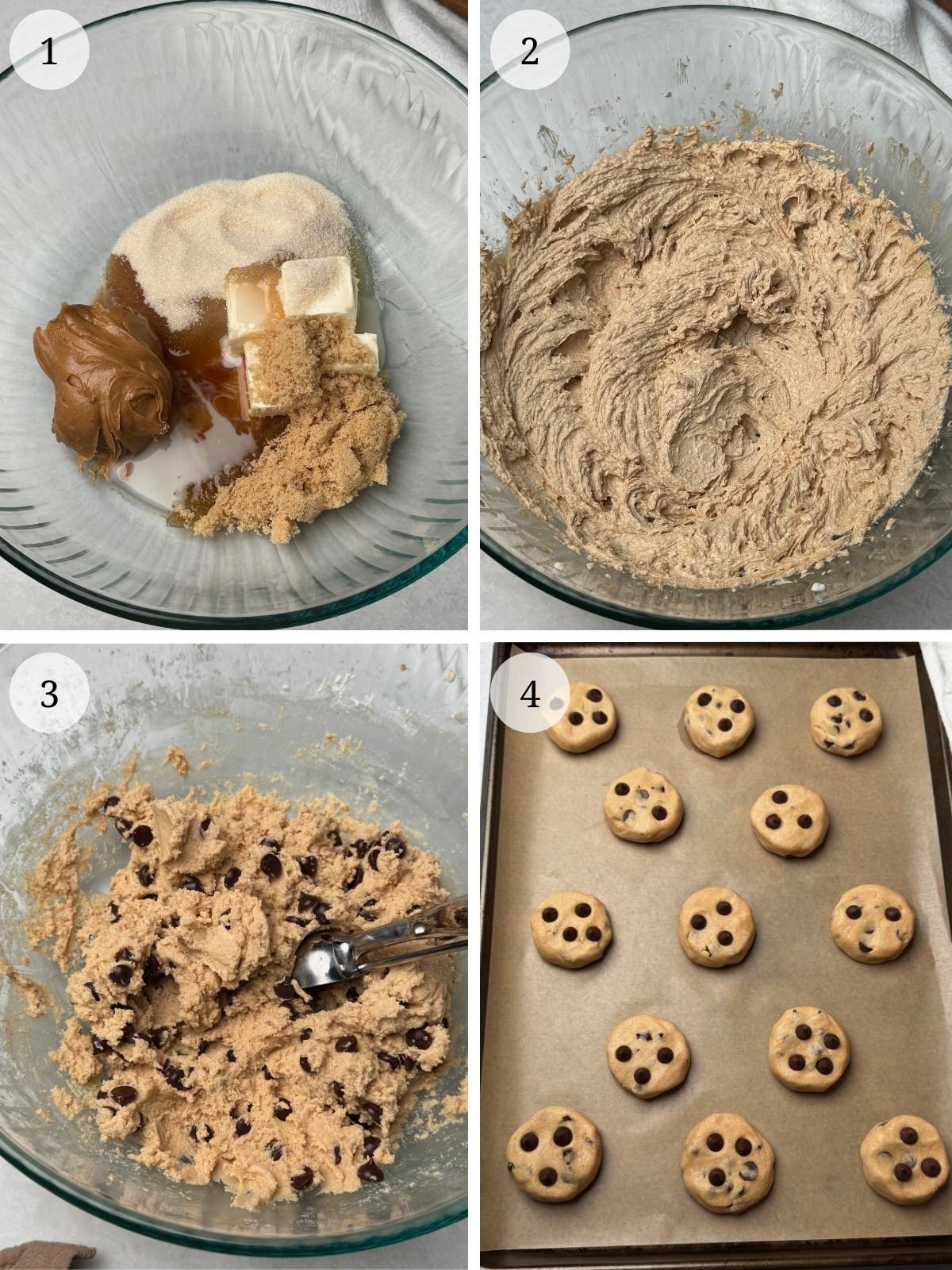 Numbered steps for making peanut butter cookies.