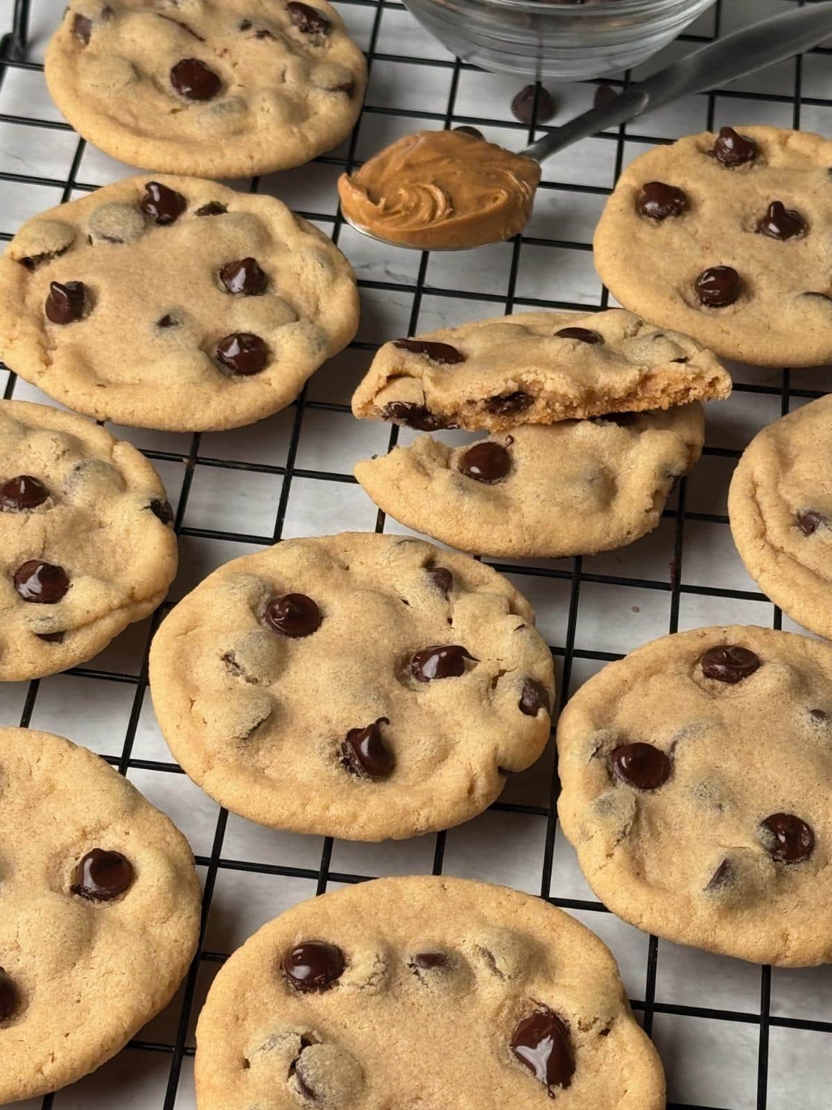 Peanut butter cookies cooling down.