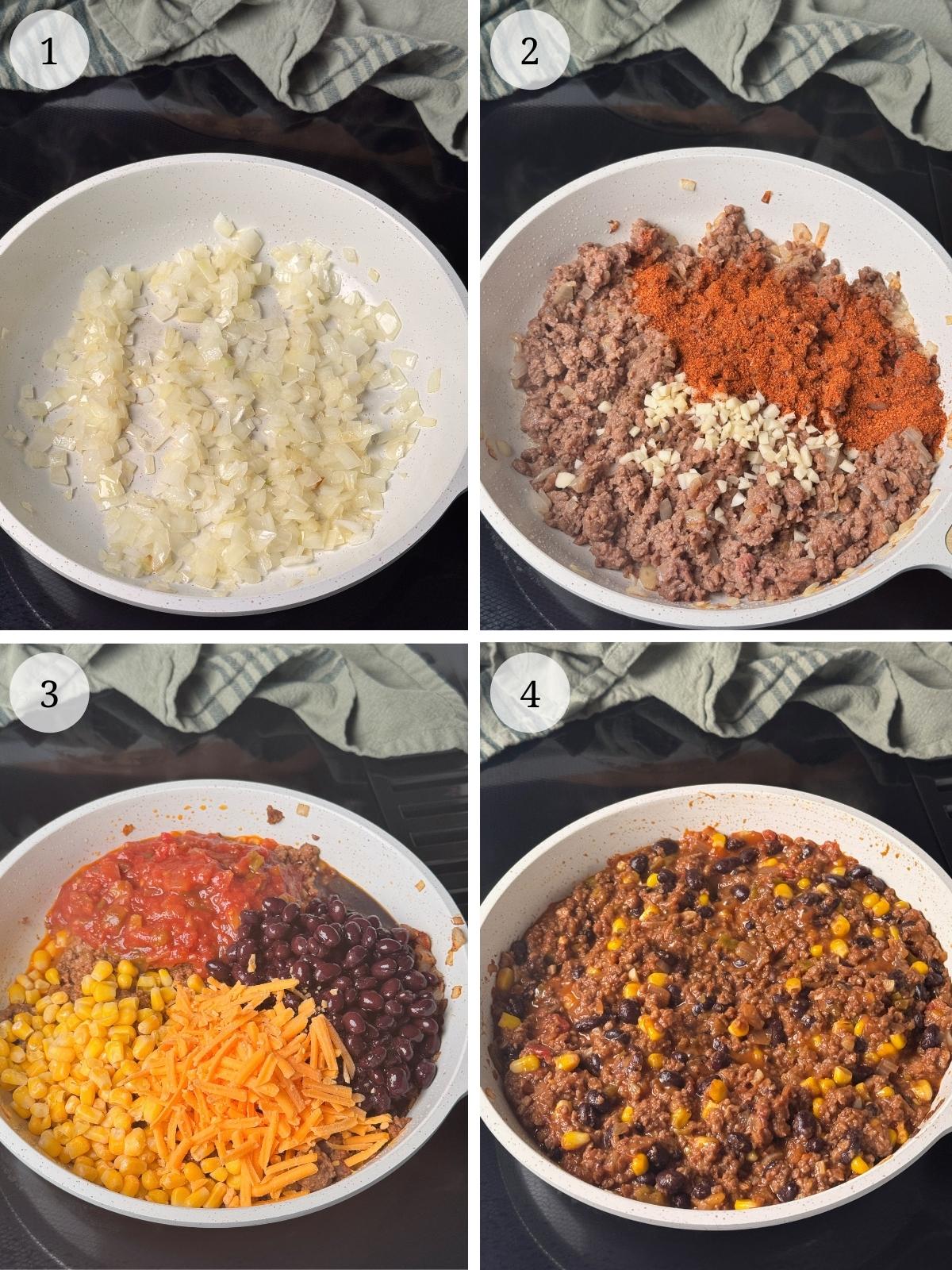 First set of steps for making a taco casserole.