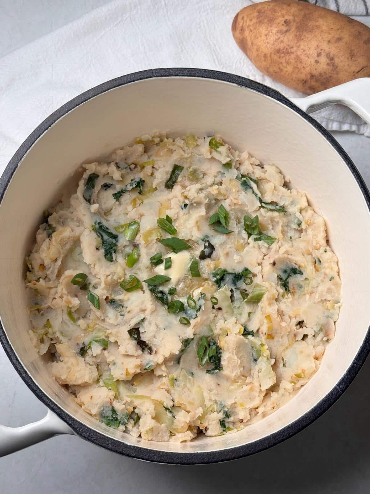 A pot of vegan colcannon.