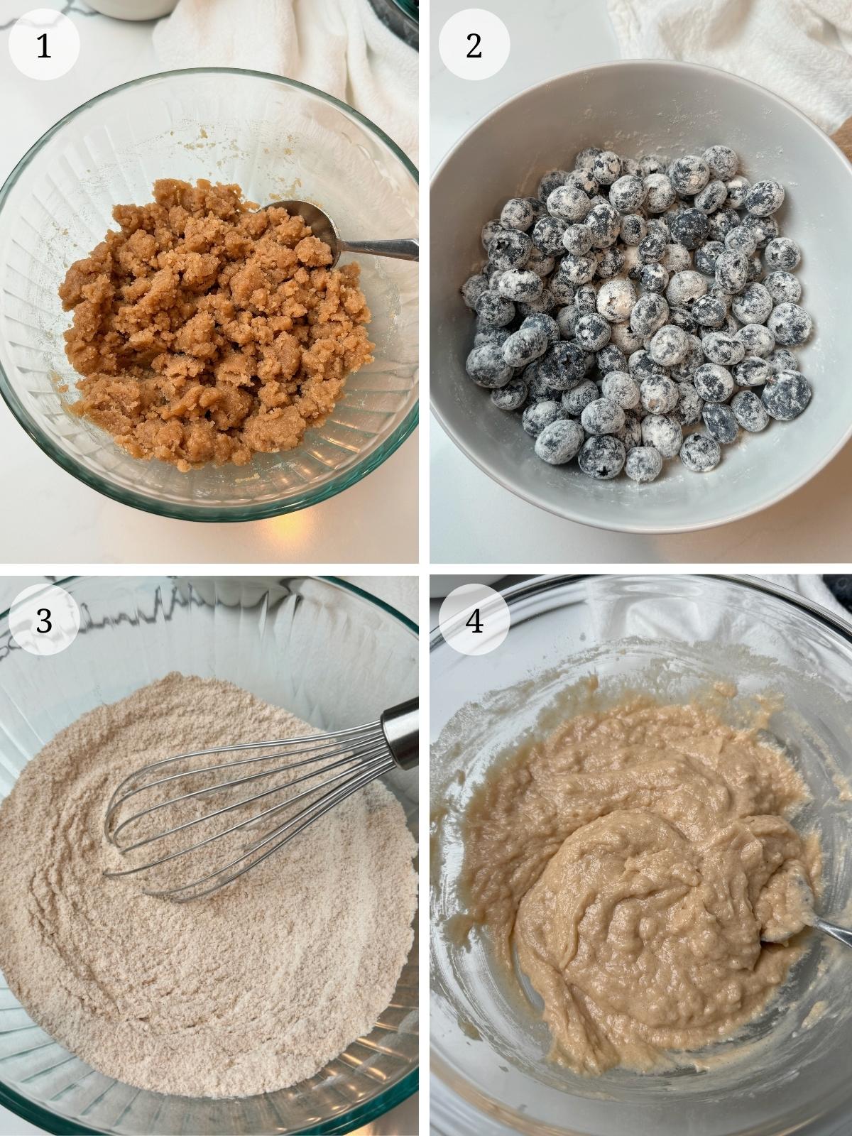 First set of steps for blueberry coffee cake.