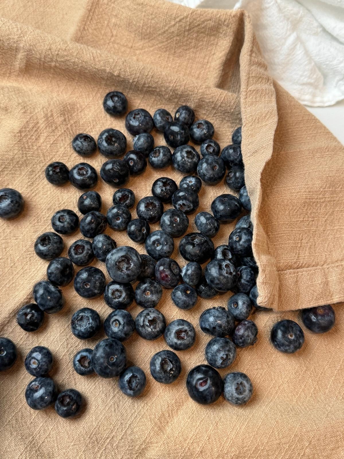 Fresh blueberries on a towel.