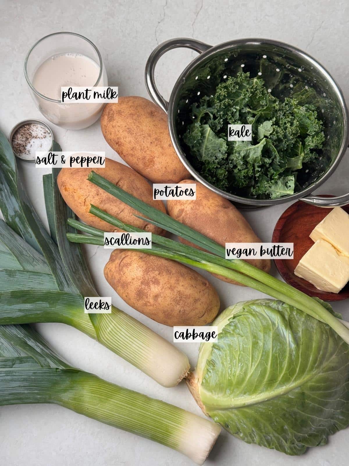 Labeled ingredients for colcannon.