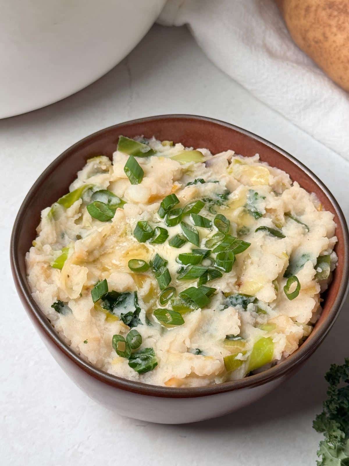 Plant-based colcannon Irish mashed potatoes.