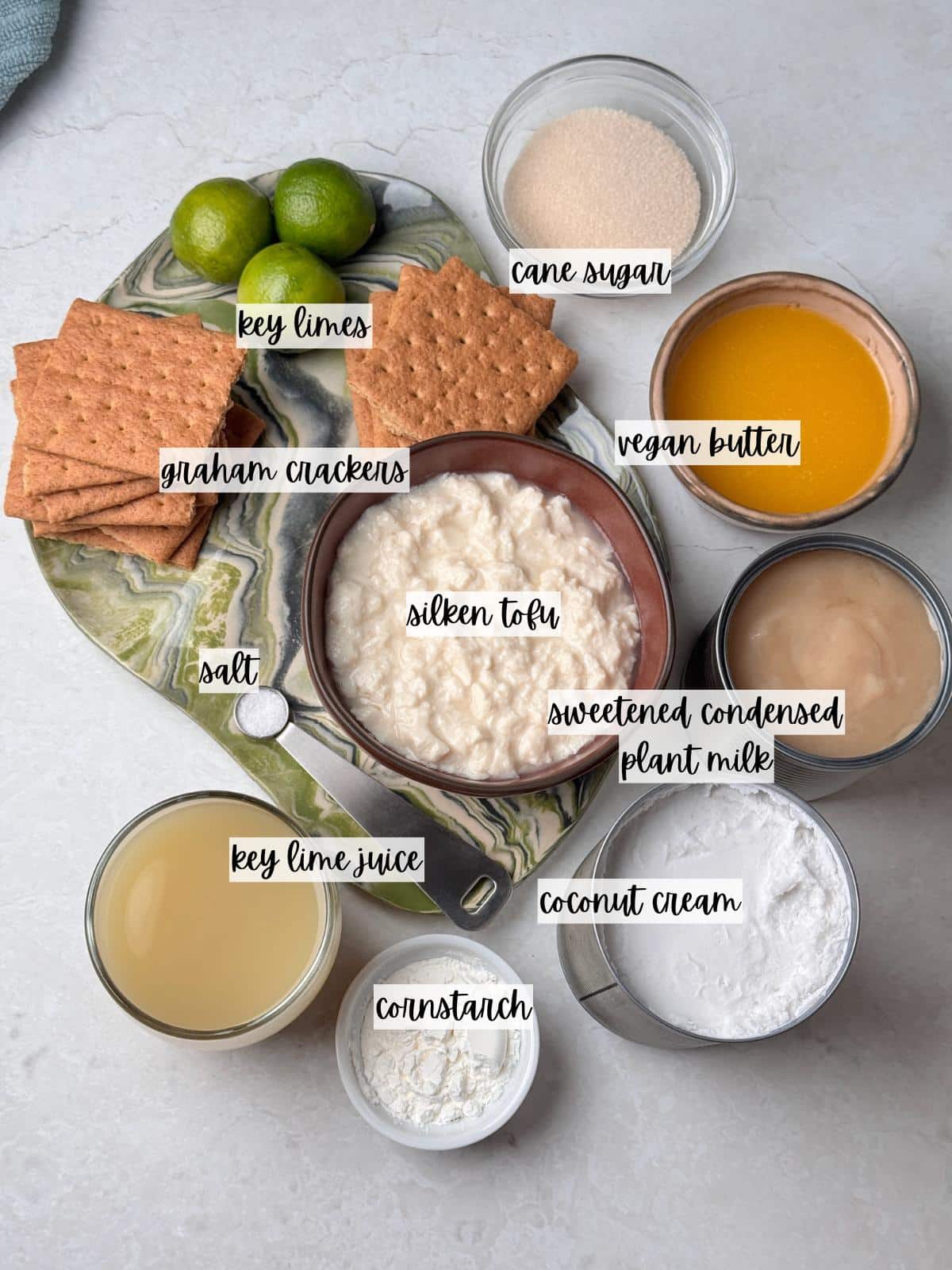 Labeled ingredients for key lime pie.