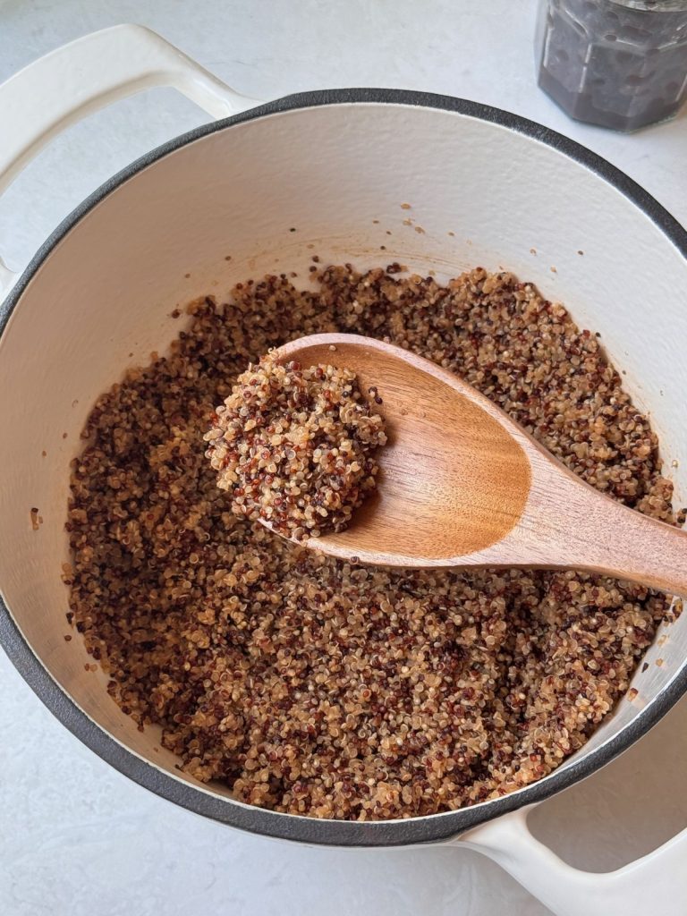 Cooked tri-color quinoa.
