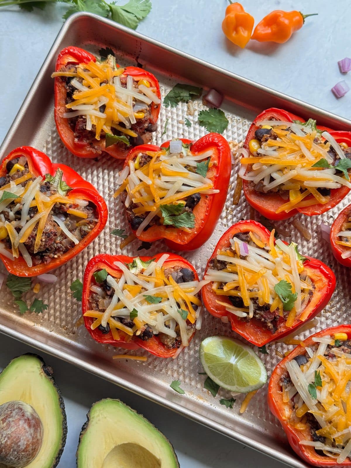 Mexican style quinoa stuffed peppers.