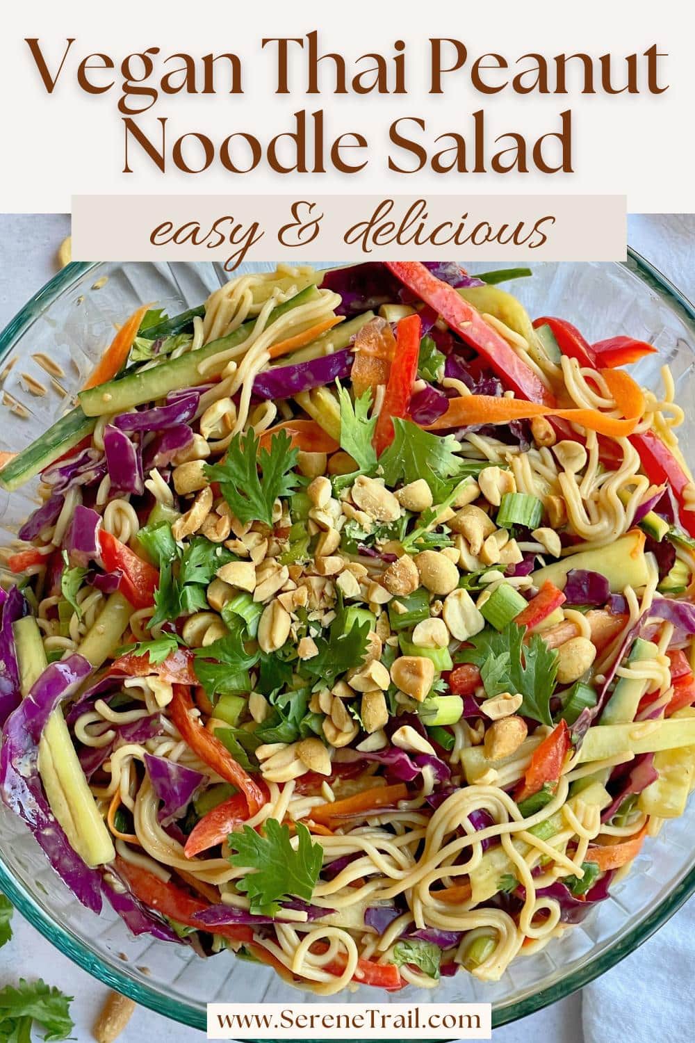 Pinterest image of a vegan thai noodle salad.