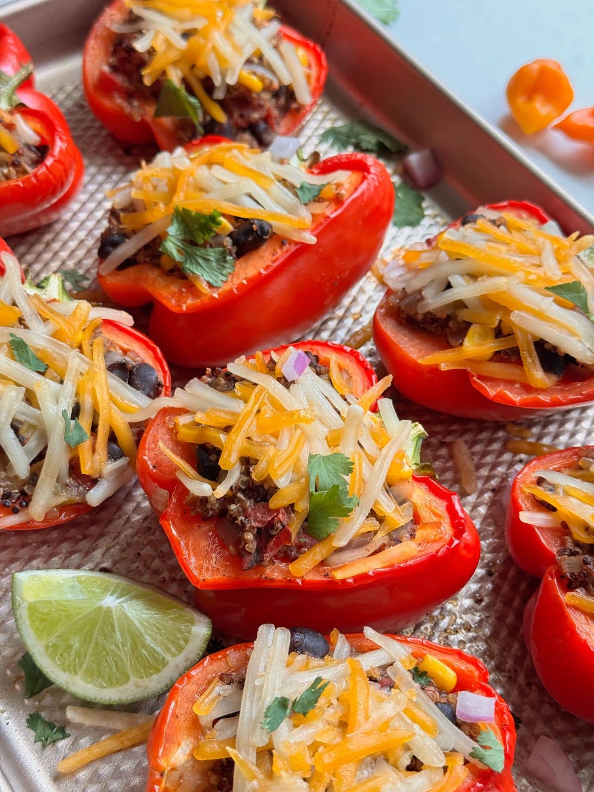 Vegan quinoa stuffed peppers.