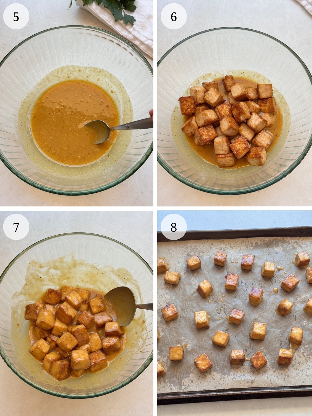Second set of steps for honey mustard tofu.