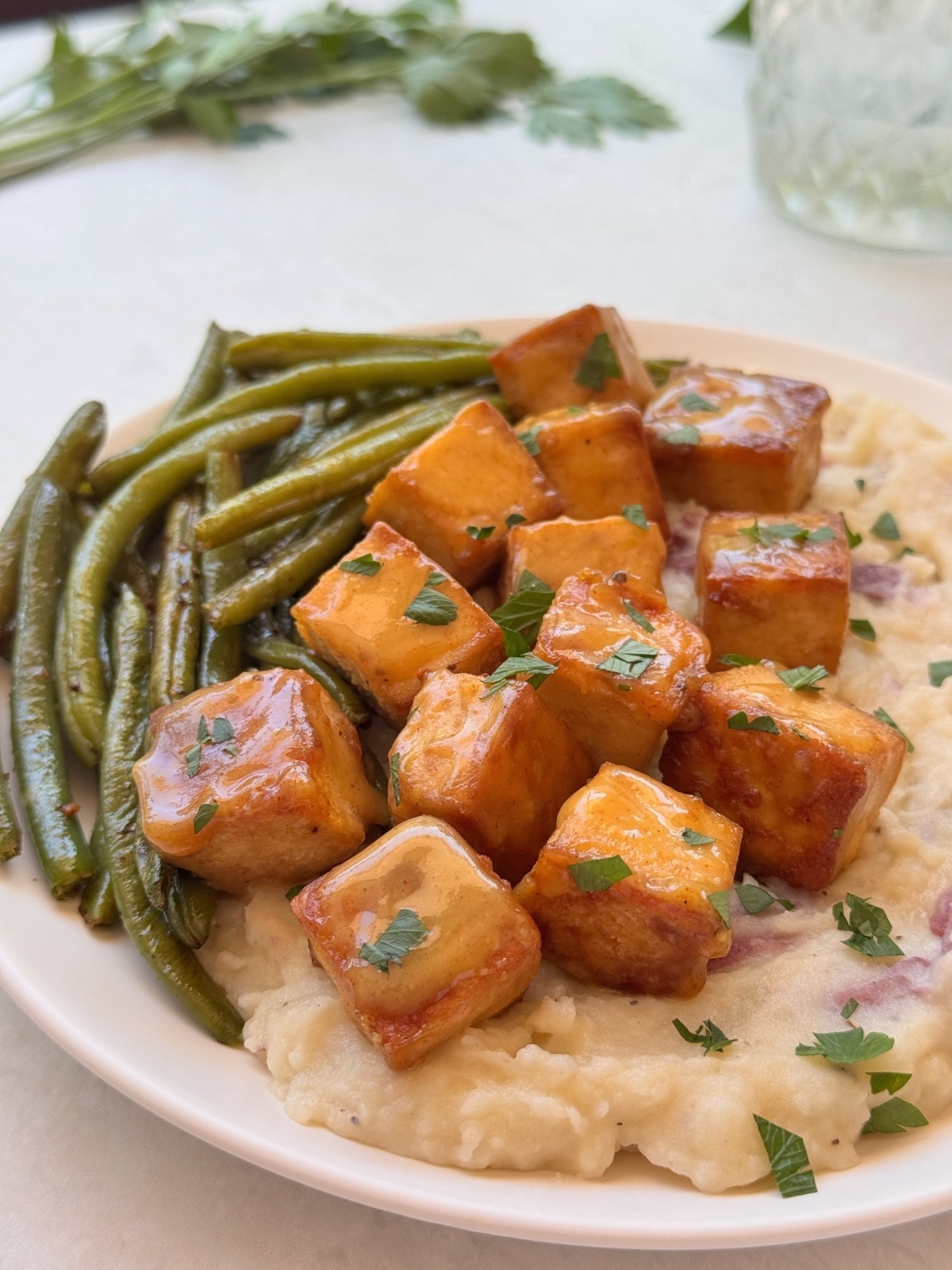 Vegan honey mustard tofu.